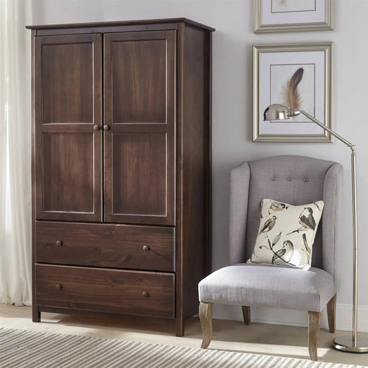 Solid Wood Bedroom Armoire - Espresso Finish Wardrobe with Hanging Bar