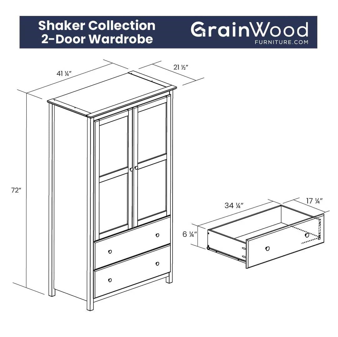 Solid Wood Bedroom Armoire - Espresso Finish Wardrobe with Hanging Bar
