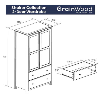 Solid Wood Bedroom Armoire - Espresso Finish Wardrobe with Hanging Bar