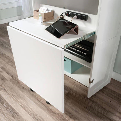 Drop Leaf Computer Desk Craft Armoire - White Wood Finish, Made in USA