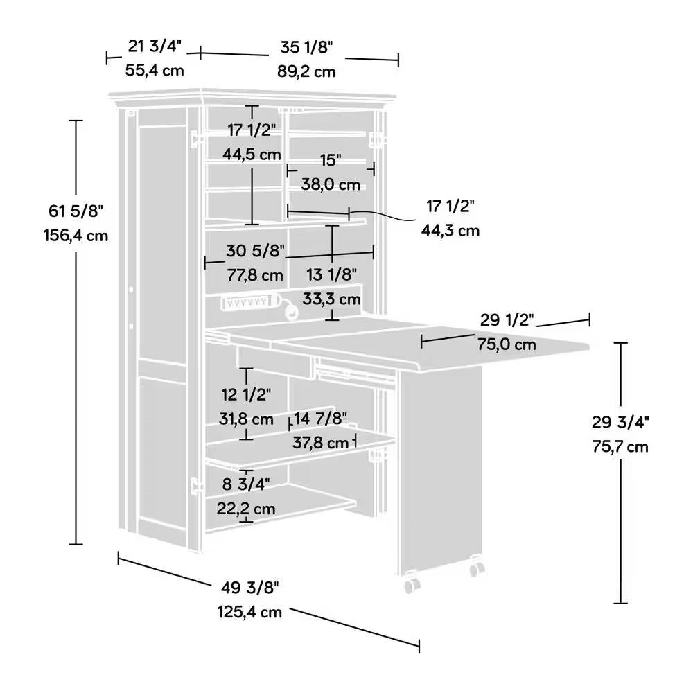 Drop Leaf Computer Desk Craft Armoire - White Wood Finish, Made in USA