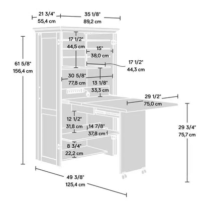 Drop Leaf Computer Desk Craft Armoire - White Wood Finish, Made in USA