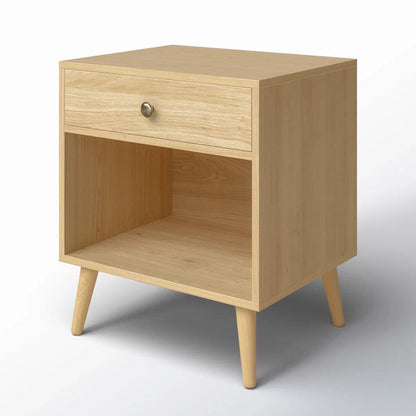 Mid-Century Modern 1-Drawer Nightstand - Natural Straw Yellow Wood Finish – Duvencioglu