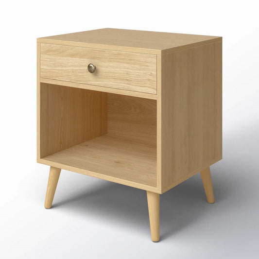 Mid-Century Modern 1-Drawer Nightstand - Natural Straw Yellow Wood Finish – Duvencioglu