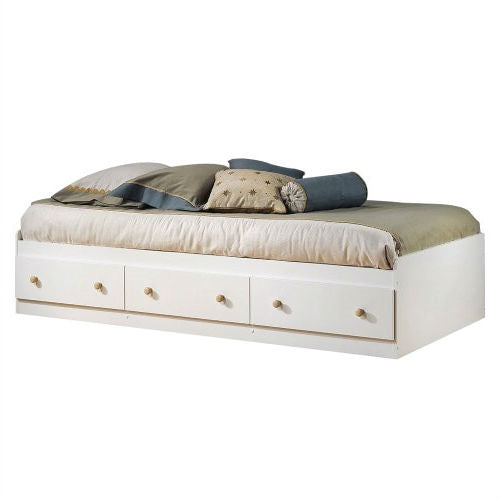 Twin Size White Wood Platform Daybed - Storage Drawers & Maple Knobs