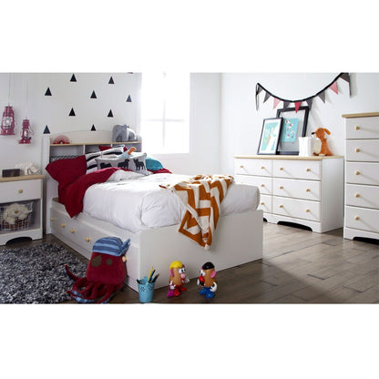 Twin Size White Wood Platform Daybed - Storage Drawers & Maple Knobs