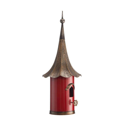 Unique Red Metal Birdhouse - Copper Gramophone Roof & Pagoda Style – Duvencioglu