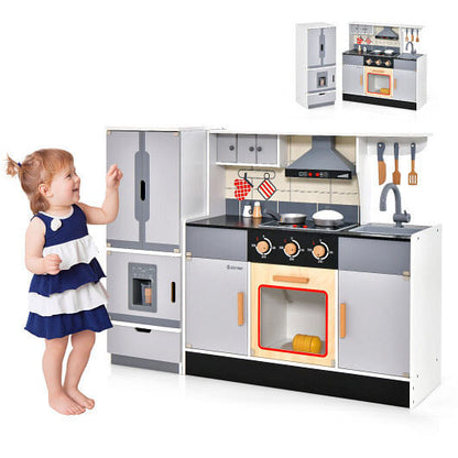 Wooden Chef Play Kitchen & Refrigerator Set - Lights, Sounds & Ice Maker – Duvencioglu