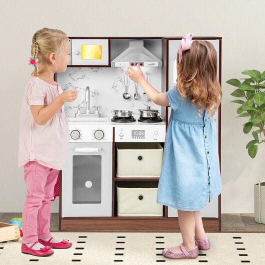 Modern Toy Kitchen Playset - Lights, Sounds, & Ice Maker (Coffee Finish) – Duvencioglu