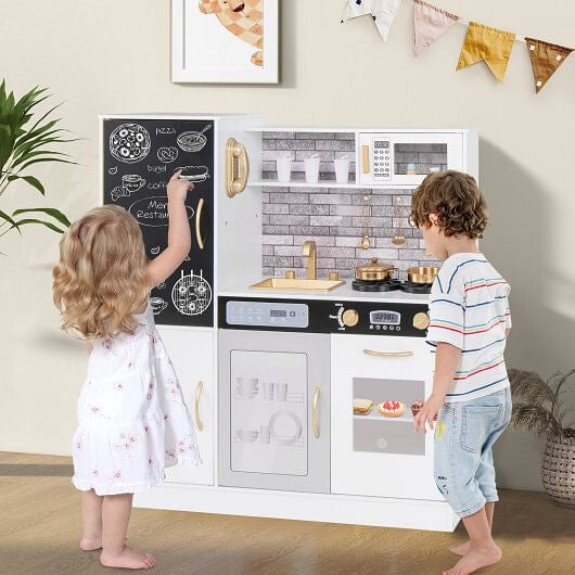 Multifunctional Kids Pretend Play Kitchen - Lights, Sounds & Dishwasher (White) – Duvencioglu