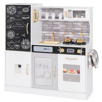 Multifunctional Kids Pretend Play Kitchen - Lights, Sounds & Dishwasher (White) – Duvencioglu