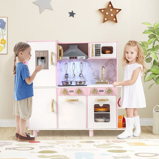 Wooden Kitchen Playset - Ice Maker, Lights & Sounds (Pink) – Duvencioglu