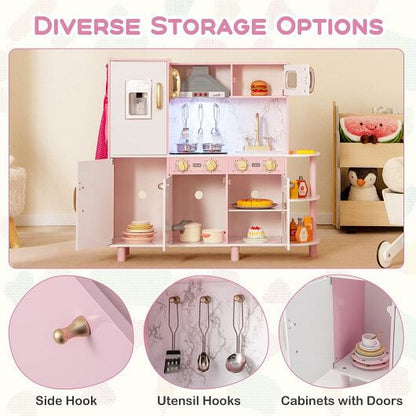 Wooden Kitchen Playset - Ice Maker, Lights & Sounds (Pink) – Duvencioglu