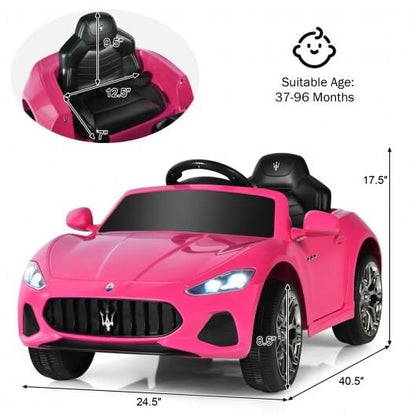 12V Licensed Maserati Kids Ride-On Car - Remote Control, LED Lights & Slow Start (Pink) – Duvencioglu