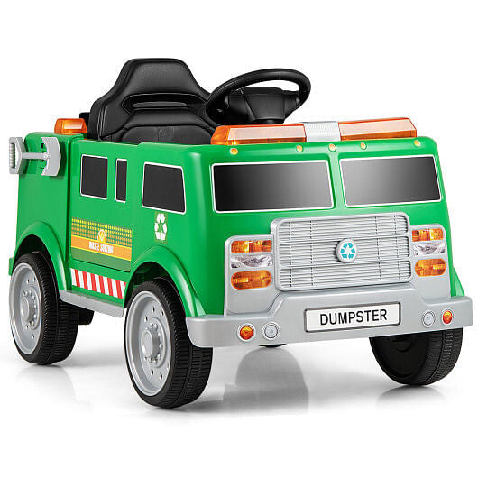 12V Kids Electric Garbage Truck Ride-On - Remote Control, Trash Bin & Recycling Play (Green) – Duvencioglu