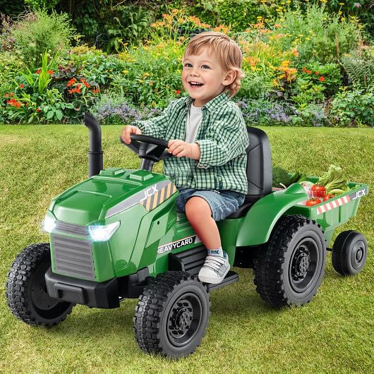 12V 2-in-1 Kids Ride-On Tractor - Trailer, 3-Speed Remote Control & EVA Wheels (Grayish Green) – Duvencioglu
