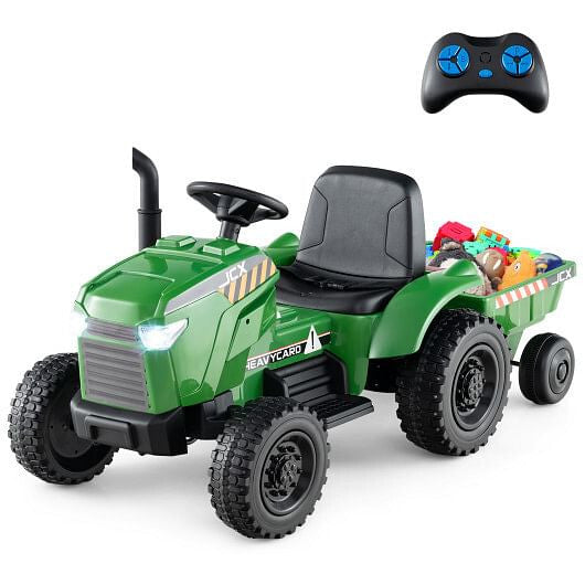 12V 2-in-1 Kids Ride-On Tractor - Trailer, 3-Speed Remote Control & EVA Wheels (Grayish Green) – Duvencioglu