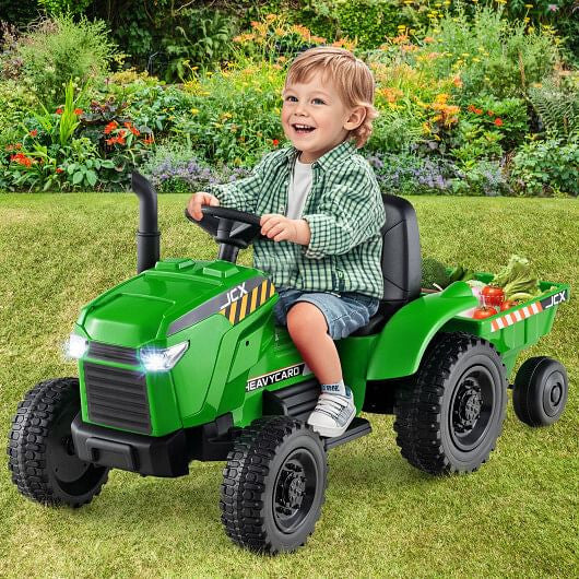 12V 2-in-1 Kids Ride-On Tractor - Trailer, 3-Speed Remote Control & EVA Wheels (Grayish Green) – Duvencioglu