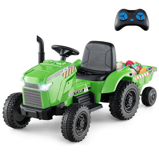 12V 2-in-1 Kids Ride-On Tractor - Trailer, 3-Speed Remote Control & EVA Wheels (Grayish Green) – Duvencioglu