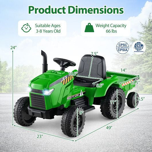 12V 2-in-1 Kids Ride-On Tractor - Trailer, 3-Speed Remote Control & EVA Wheels (Grayish Green) – Duvencioglu
