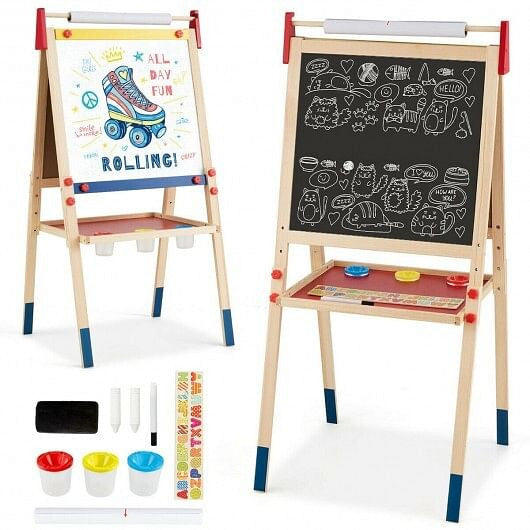 All-in-One Wooden Height Adjustable Kid's Art Easel - Double-Sided & Magnetic – Duvencioglu