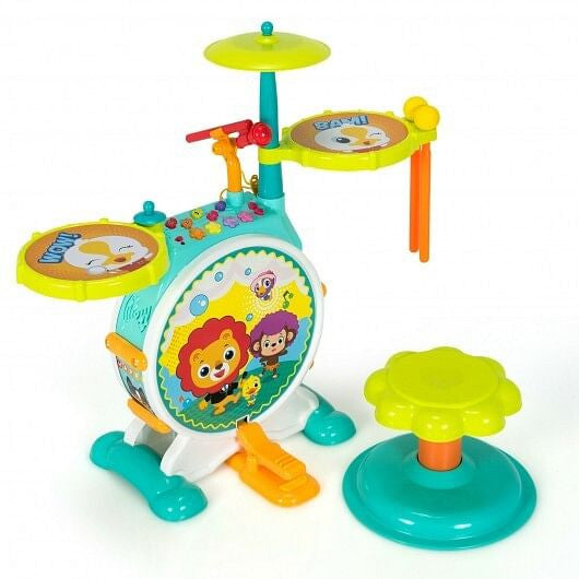 3-Piece Electric Kids Drum Set - Microphone, Stool & 4 Play Modes (Green) – Duvencioglu