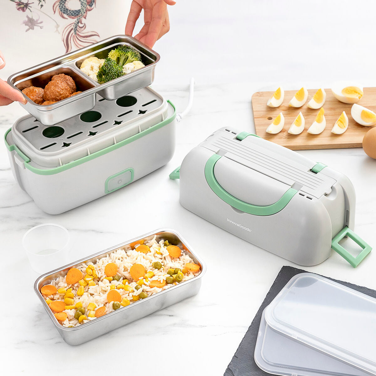 3-in-1 Electric Steamer Lunch Box with Recipes Beneam InnovaGoods – Duvencioglu
