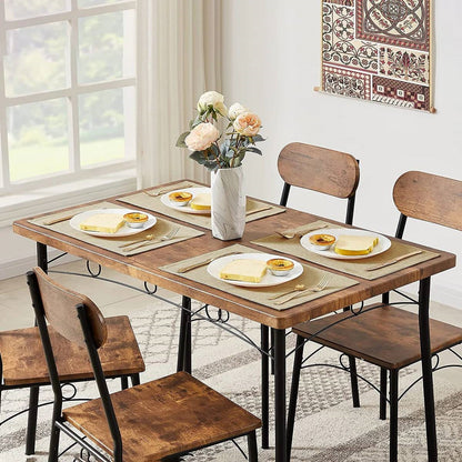 5-Piece Modern Industrial Dining Set - Wood Top Table & 4 Space-Saving Chairs – Duvencioglu