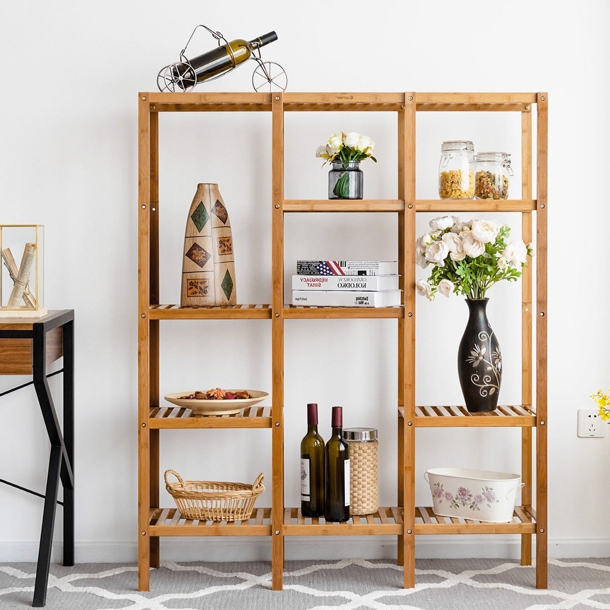Eco-Friendly Bamboo 4-Shelf Bookcase - Multi-Tier Storage Rack