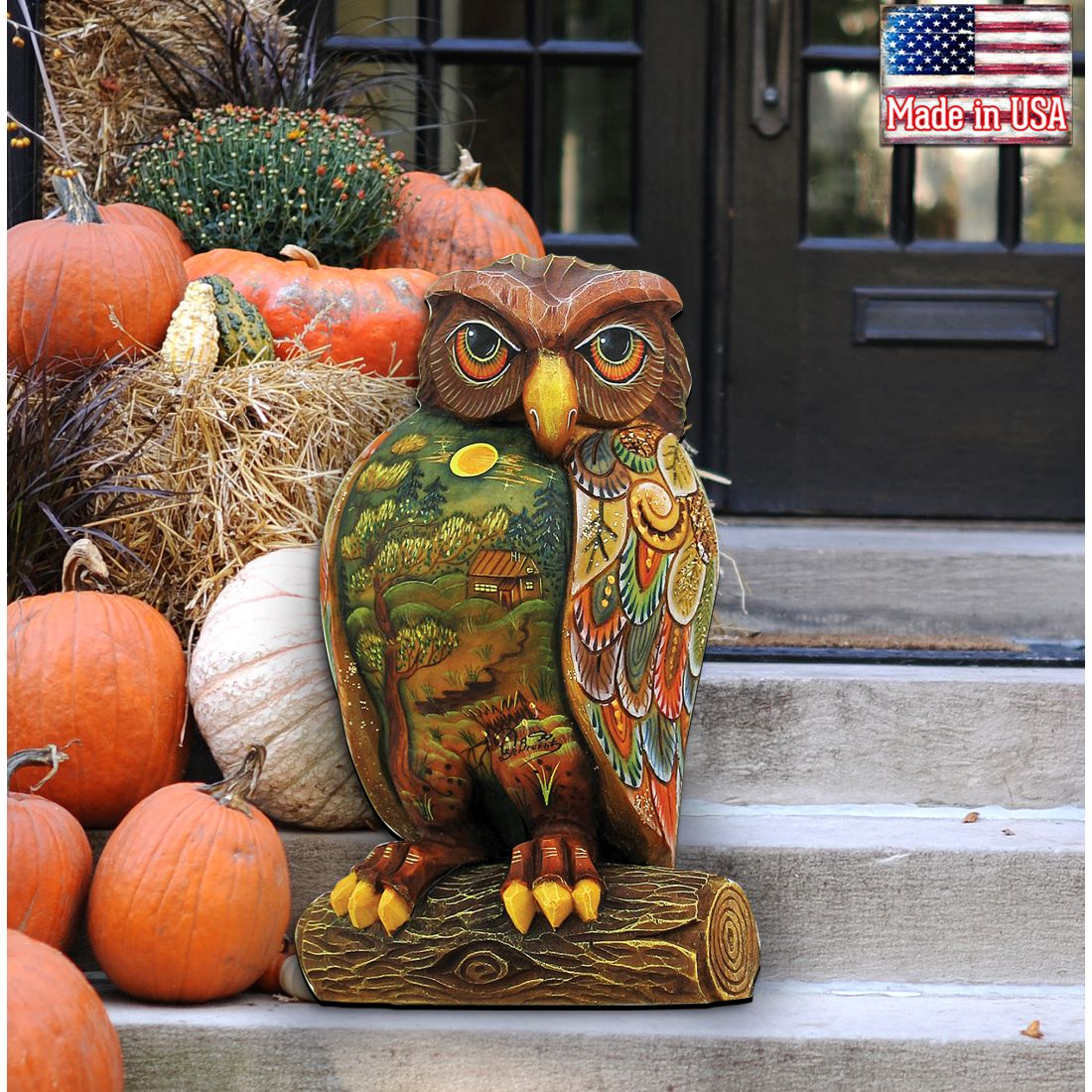 "Owl" Wooden Door Hanger - Thanksgiving & Halloween Decor by G. DeBrekht (Made in USA) – Duvencioglu