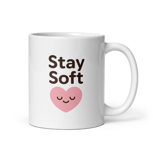 Stay Soft Mug – Cute Minimalist Kawaii Heart Design for Gentle Souls – Duvencioglu