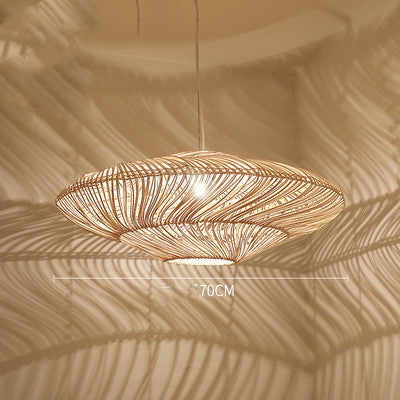 Handwoven Japanese Zen Rattan LED Chandelier – Multi-Size Straw Pendant – Duvencioglu