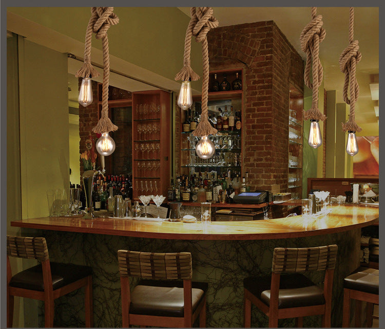 Industrial Hemp Rope Pendant Lamp - Rustic Coffee Shop & Bar Light – Duvencioglu