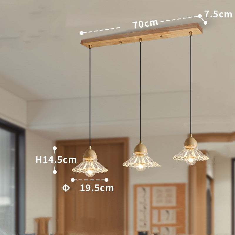 Nordic Solid Wood & Glass 3-Head Chandelier – Modern Minimalist Pendant – Duvencioglu