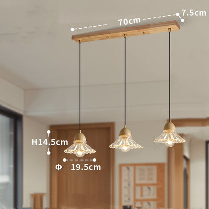 Nordic Solid Wood & Glass 3-Head Chandelier – Modern Minimalist Pendant – Duvencioglu