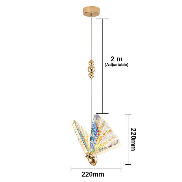 Modern Luxury Butterfly LED Chandelier – 170/220 cm Gold & Rainbow Pendant – Duvencioglu