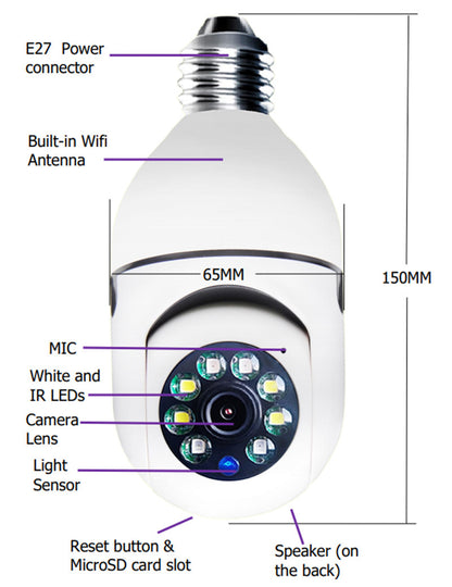 1080P Smart WiFi Security Camera Bulb - 4X Zoom & E27 Base – Duvencioglu
