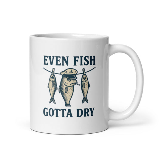 Even Fish Gotta Dry Mug – Funny Nautical Laundry Cup, Sardine Captain Humor – Duvencioglu
