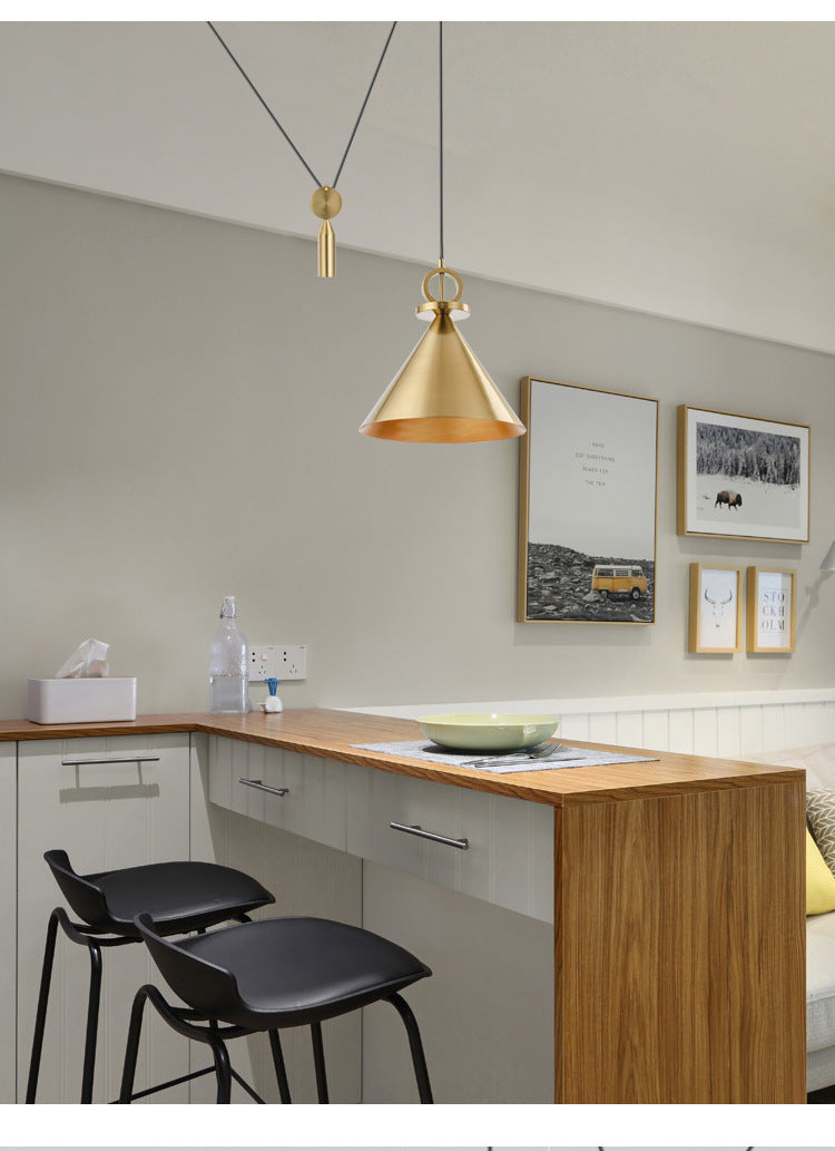 Retractable Brass LED Pendant – 300 mm Zinc-Alloy Chandelier – Duvencioglu
