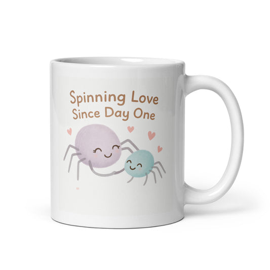 Spinning Love Since Day One Mug – Cute Spider Mom and Baby – Funny Mother’s Day Gift – New Mom Mug – Quirky Animal Coffee Cup – Duvencioglu