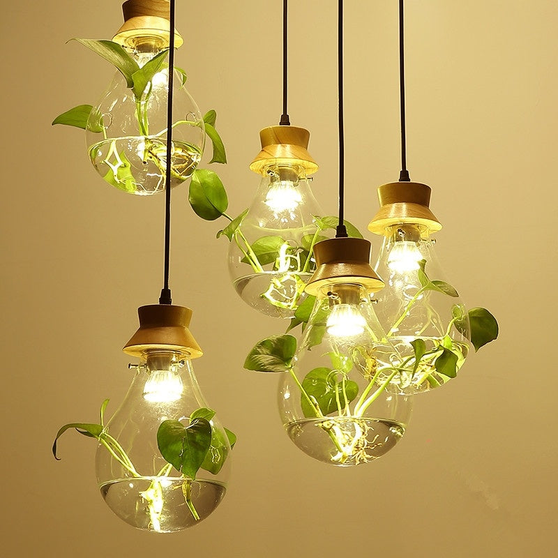 Aquarium-Style Glass & Wood LED Chandelier – 160 mm Single-Head Pendant – Duvencioglu