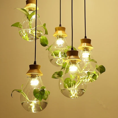 Aquarium-Style Glass & Wood LED Chandelier – 160 mm Single-Head Pendant – Duvencioglu