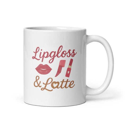 Lipgloss & Latte Mug – Cute Coquette Coffee Cup, Glossy Girly Aesthetic Gift – Duvencioglu
