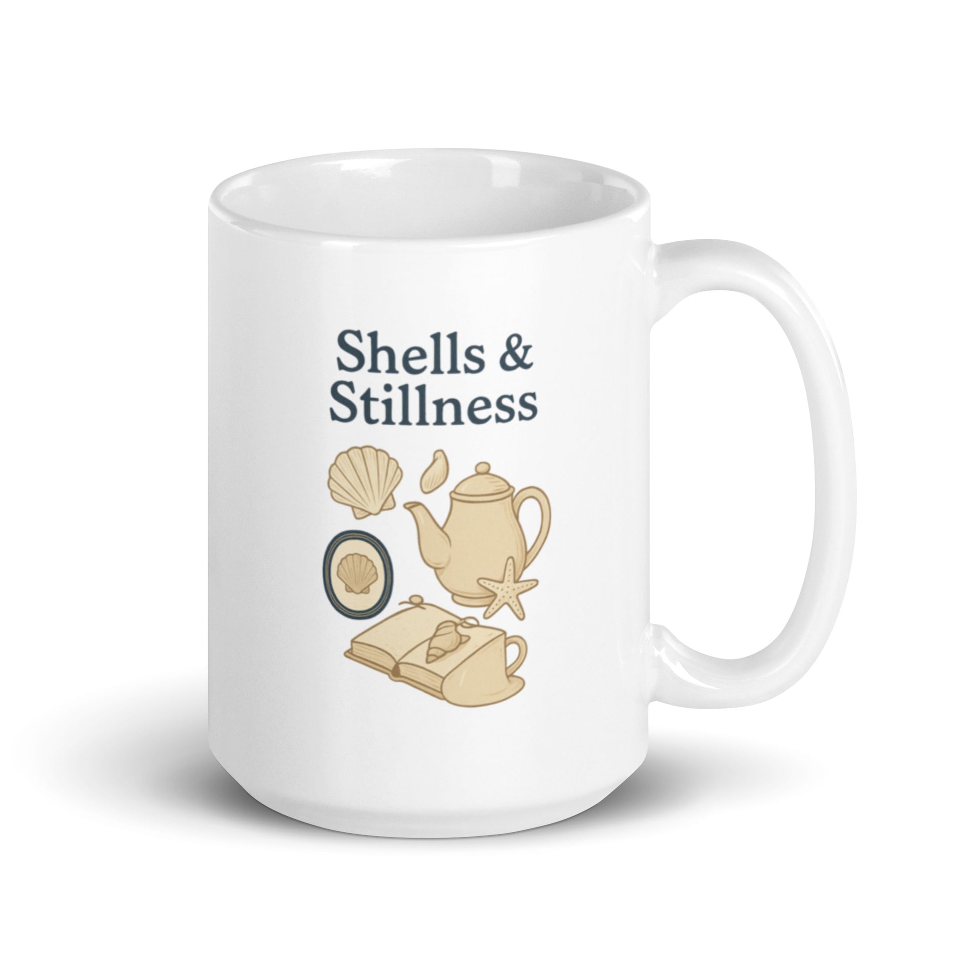 Shells & Stillness Mug – Minimal Coastal Calm Cup, Quiet Morning Sea Gift-Duvencioglu