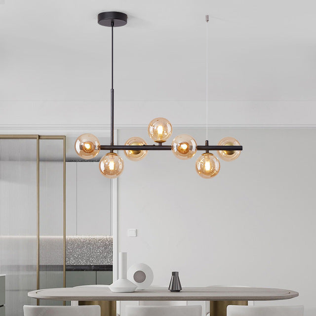 Minimalist Glass “Magic Bean” Chandelier – 120×24 cm Multi-Head Pendant – Duvencioglu