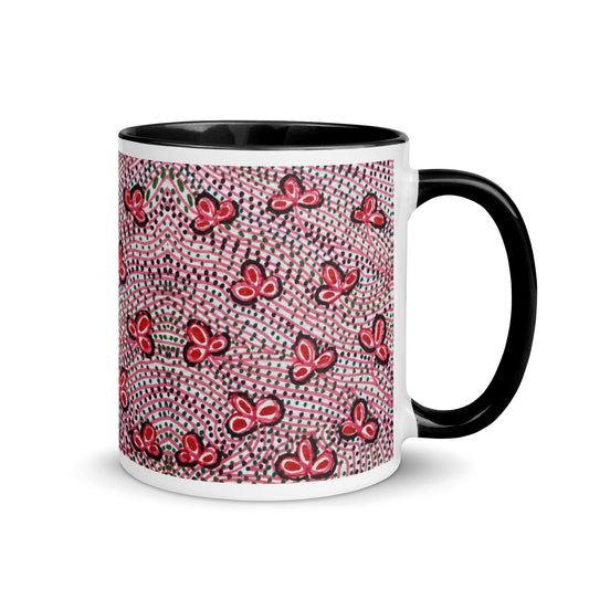 Butterfly Pattern Mug – Hand Drawn Red Pink Cup with Whimsical Insect Design, Nature Gift – Duvencioglu