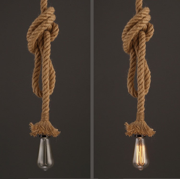 Industrial Hemp Rope Pendant Lamp - Rustic Coffee Shop & Bar Light – Duvencioglu