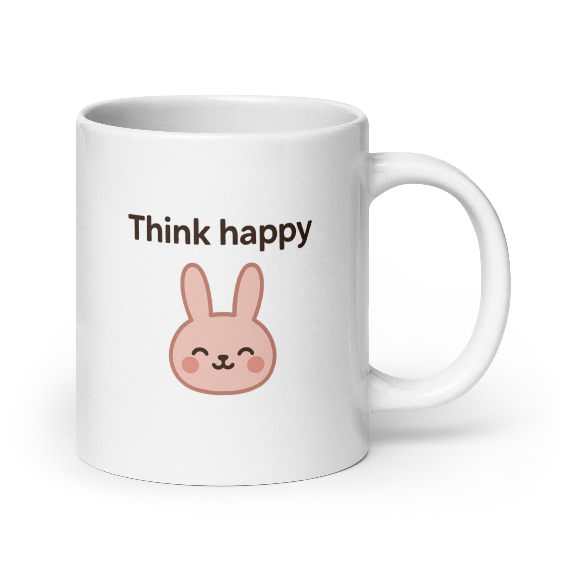 Think Happy Mug – Kawaii Bunny Illustration with Positive Vibes – Duvencioglu