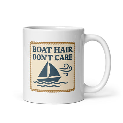 Boat Hair Don’t Care Mug – Nautical Rope Frame Cup, Funny Sailboat Gift – Duvencioglu