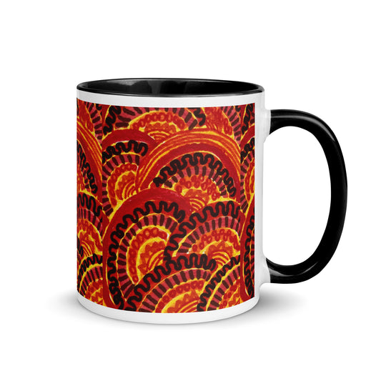 Bold Terracotta Mandala Mug – Hand-Drawn Warm Tones Pattern with Tribal Arches – Duvencioglu